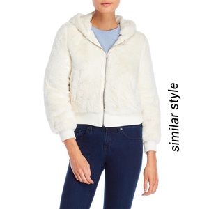 Faux Fur Hooded Bomber Jacket Size L